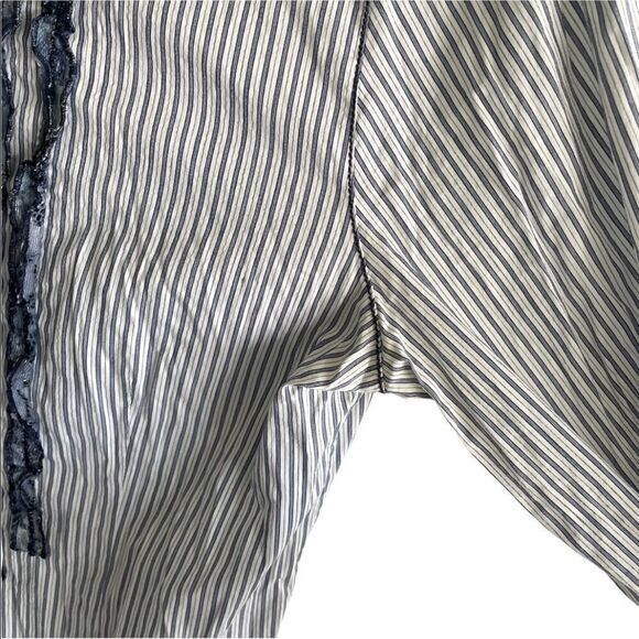 MAX VOLMARY Diamonds And Pearls Striped Button Front Blouse Blue White 14 - Picture 12 of 13